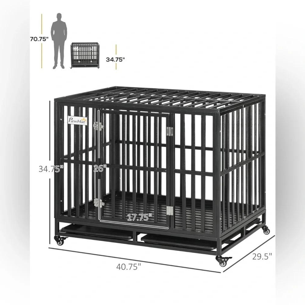Grey Pawhut heavy duty dog kennel.